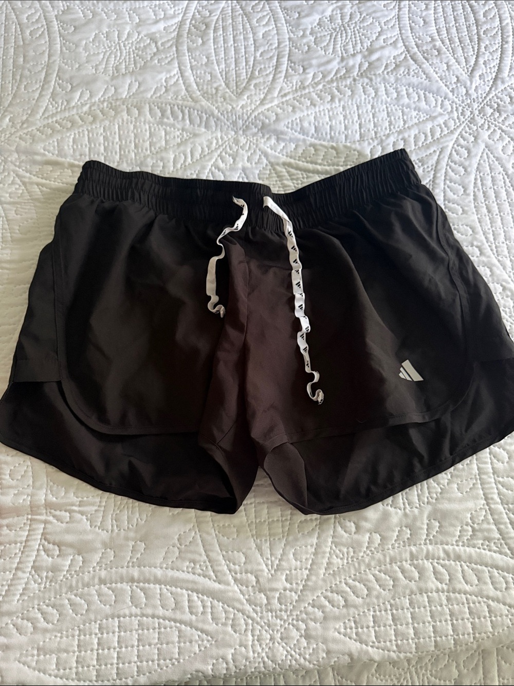 adidas Black Athletic Running Shorts with White Drawstring